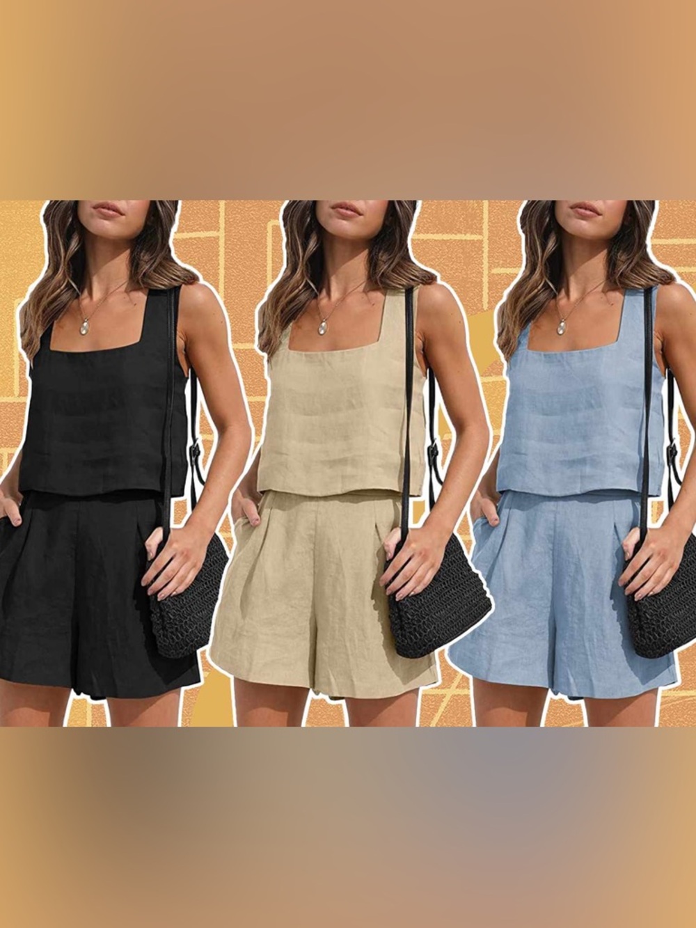 Light Blue Two-Piece Linen Set - Sleeveless Top & Pleated Shorts